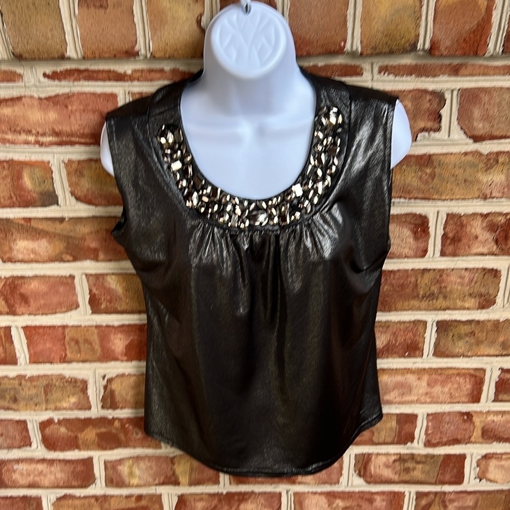 Artex Contemporary Collection Gun metal metallic gem collar dressy tank blouse S